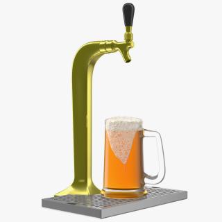 Single Tap Brass Draft Tower with Beer Mug 3D