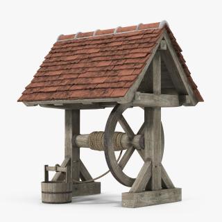 Old Water Well with Pulley and Bucket 3D