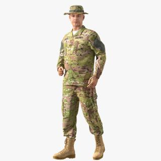 3D model US Army Soldier Camouflage Uniform Fur Rigged