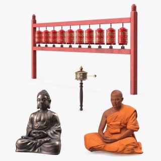 3D model Buddhist Monk with Prayer Wheels Collection 3