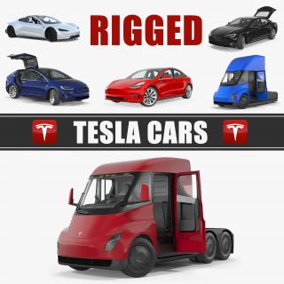 Rigged Tesla Cars Big 3D Models Collection 3D