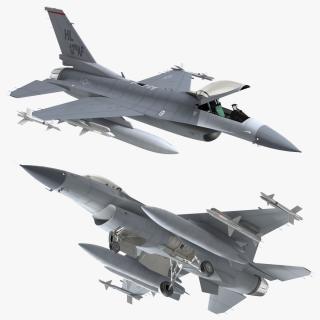 3D Fighter F-16 with Missile Launcher LAU-129 Rigged for Maya model