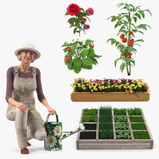 Gardening Lady with Plants Collection 2 3D model