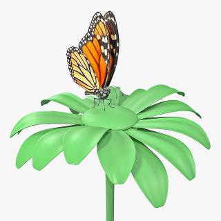 3D Animated Monarch Butterfly Collects Nectar Fur Rigged model