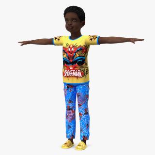 3D Black Child Boy Home Style T-Pose model