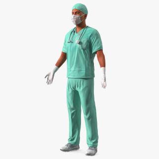 3D Male Surgeon Doctor wearing Mask Stained Blood