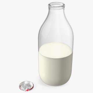 3D Opened Bottle of Semi-Skimmed Milk with Foil Cap model