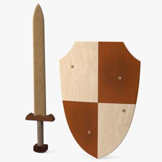 Toy Wooden Sword and Shield 3D