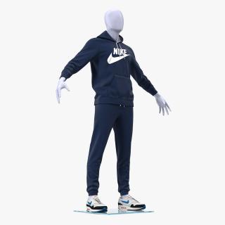 3D Nike Sportswear Suit Blue Lowered Hood on Mannequin