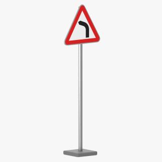 Bend to Left Road Sign 3D