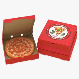 Pepperoni Pizza in Cardboard Box Mockup 3D model