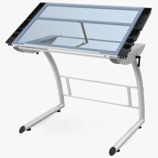 Tiltable Glass Drawing Table White 3D model