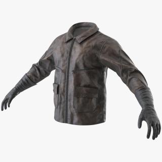 Pilot leather Jacket with Gloves 2 3D model