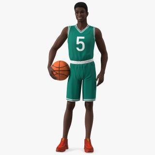 3D model Dark Skin Teenager Basketball Player Standing Pose