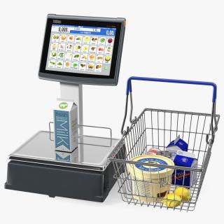 3D model Self-service Scales D-900 with Shopping Cart with Goods