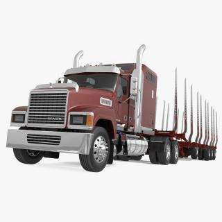 3D model Mack CHU613 Truck with Empty Logging Trailer Manac