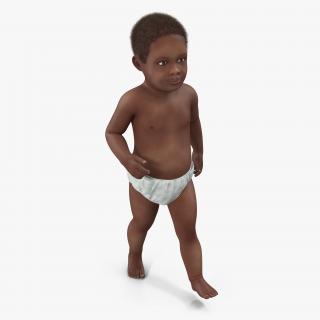 3D African American Baby Walking with Fur model