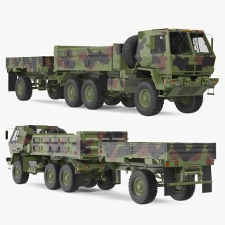 Oshkosh FMTV Dump Truck with Cargo Trailer Camo 3D