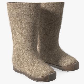 Warm Rustic Felt Boots With Rubber Soles Fur 3D model