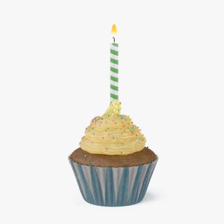 Birthday Cupcake and Candle 3D