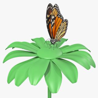 Animated Monarch Butterfly Collects Nectar from Swinging Flower Fur Rigged 3D model