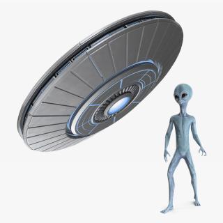 3D Space Alien with UFO Rigged Collection model