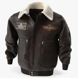 3D Brown Leather Bomber Jacket Fur