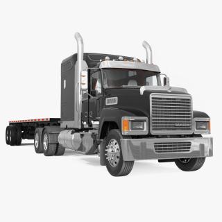 Mack CHU613 Truck with Aluminum Flatbed Trailer 3D