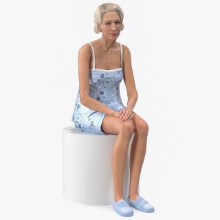 3D Elderly Woman in Sleepwear Siting Pose model