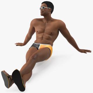 3D Light Skin Black Man in Swimwear Lying Pose model