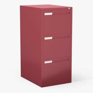 Filing Cabinet 3 Drawer Red 3D