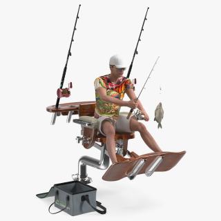 3D Man in Fishing Chair Catches Fish model