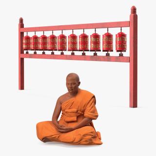 3D Buddhist Monk with Prayer Wheels Collection model