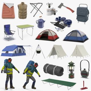 3D Camping 3D Models Collection with Man Traveler