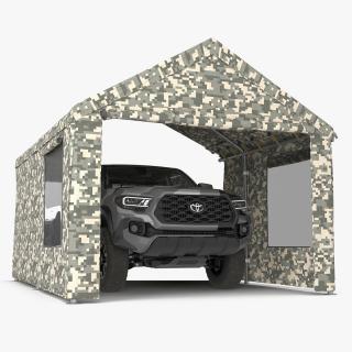 3D Military Camouflage Tent Shelter with Toyota Tacoma Pickup model