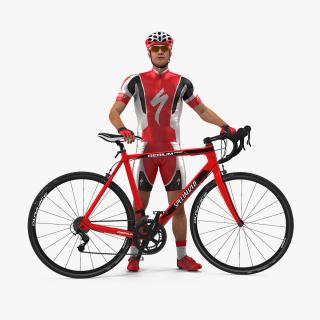 3D Bicyclist in Red Suit with Bike