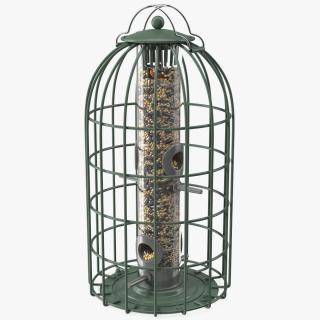 3D Caged Bird Feeder with Seeds model