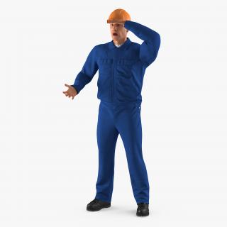 3D Construction Worker Wearing Blue Overalls Rigged model