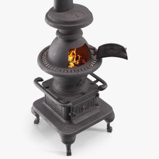 Retro Potbelly Stove Old with Fire 3D model