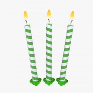 Birthday Green Candle with Flame 3D