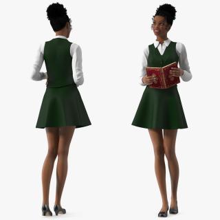 3D Light Skin Young Black Female Student Standing Pose