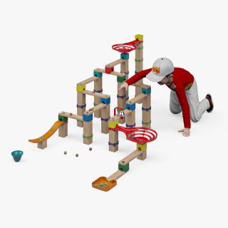 3D model Wooden Marble Run Toy with Child Playing