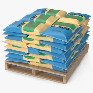 3D Cement Bags on Wooden Pallet model