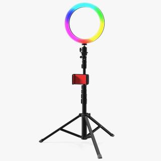 LED Selfie Ring Light with Tripod and Phone Holder RGB 3D model