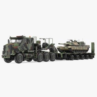 Oshkosh M1070 Tank Transporter M1000 Semi-Trailer with M1 Abrams 3D model