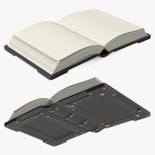 Old Ornate Open Book Black Leather 3D model