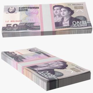 3D North Korea 50 Won Banknotes Pack model