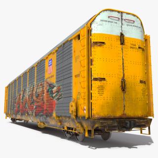 3D Old Union Pacific Autorack Train Car Yellow model