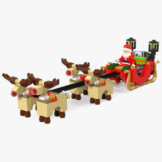 3D model Lego Sleigh with Reindeers and Santa Set