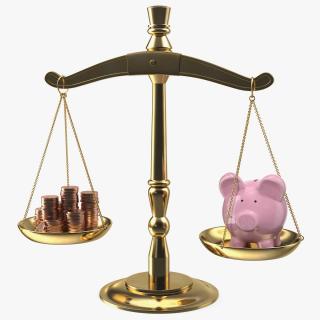 Scales Piggy Bank And Coins 3D